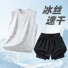 Tamanho grande Terno Esportivo Seda Gelo Masculino Verão Novo Secagem Rápida Corrida Fitness Roupas de Basquete Regata Sem Mangas Shorts