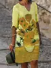2026 Nuevo Vestido de Verano para Mujer con Estilo de Pintura al Óleo Transfronteriza, Cuello en V, Impresión 3D, Holgado, de Manga Corta, para Vacaciones en la Playa junto al Mar