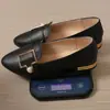 Mocasines de mujer de talla grande con hebilla metálica de perlas, zapatos poco profundos de punta fina, tacón grueso, adecuados para ir al trabajo