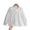Camisa Blanca de Algodón Puro para Niñas, Primavera y Otoño, para Edades de 4 a 12 Años, Blusa Sencilla de Manga Larga