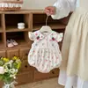 2026 Ropa de Verano para Bebé Estilo Delgado Recién Nacido Mono Dulce de Fresa Manga de Mariposa Mameluco para Niña Bebé Algodón