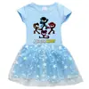 Vestido Infantil Novo Europeu e Americano 2023 Algodão Estampa 3D Desenho Animado Estrela Lua Renda Manga Curta Vestido Princesa