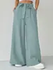 Pantalones de pierna ancha para mujer de comercio exterior transfronterizo en stock, pantalones largos holgados de moda, pantalones drapeados versátiles casuales de color brillante para mujer de primavera y verano