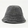 Nuevo sombrero de pescador de punto con mezcla de lana calado de encaje para mujer, sombrero de cubo versátil adelgazante para el rostro en invierno, sombrero para clima frío, sombrero de lana estilo coreano