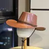 Sombrero de Vaquero Occidental de Cuero Estilo Americano Retro para Hombres y Mujeres, Sombrero de Sol de Ala Ancha para Viajes al Aire Libre de Pareja, Sombrero de Jazz para la Playa