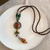 Collar con Borlas de Flor de Diamante Goteando Aceite Estilo Étnico Bohemio Cadena para Suéter Collar Versátil de Lujo Ligero Retro