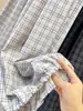 Calças de ganga largas estilo retrô xadrez coreano para mulher, novo modelo de outono, corte largo para corpo em forma de pera, calças lanterna casuais que emagrecem e cobrem os quadris