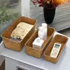 Cesta de armazenamento tecida em palha para desktop, lanches, miudezas, organizador retangular para cosméticos, exclusivo para exportação transfronteiriça