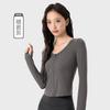 Top de Yoga de Manga Larga Fino con Sensación de Segunda Piel, Cuello en V y Cremallera, Cárdigan para Pilates, Corte Ajustado, Adelgazante, Chaqueta Casual de Yoga para Mujer