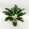 Plantas Verdes Simuladas de Punto Hojas de Goma de 9 Cabezas Hojas Rayadas Sensación Pegajosa Accesorios para Paredes de Plantas Hojas Falsas Arreglo Floral para Exteriores