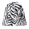 Moda feminina transfronteiriça europeia e americana blazer novo elegante acinturado com estampa de zebra e gola alta para o verão