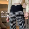 Calça para Gestantes Primavera e Outono Roupa Externa Calça de Cintura Baixa Listrada de Pernas Largas Calça Casual 2024 Nova Roupa de Outono para Gestantes