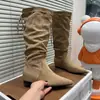 Botas de moda para mujer hasta la rodilla que aumentan la altura 2026 nuevo estilo coreano punta fina botas apiladas plisadas que aumentan la altura para mujeres petite