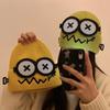 Bonito y Divertido Gorro de Lana Tejido para Mujer en Otoño e Invierno Nuevo Estilo Cálido Estudiante Pareja Gorro Baotou Gorro con Protección para las Orejas para Cabeza Grande