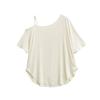 Blusa Solta Sexy com Design de Ombro Caído para Menina Top Relaxado Feminino Popular para Emagrecer Bainha Curva Camiseta de Manga Curta