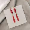 Pendientes Fuxi de estilo chino para mujer, con aguja de plata S925, nuevos pendientes festivos de flores rojas para bodas, pendientes dulces.