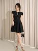 Vestido Curto de Verão Elegante Estilo Hepburn Preto para Mulheres, Afina a Cintura, Emagrecedor, Lindo Vestido Evasê 9103