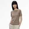 Estilo Elegante 85% Seda de Morera 15% Cachemira Hombros Descubiertos Tejido de Punto Manga Corta Camiseta, Sencilla y Versátil, Top Básico Ajustado