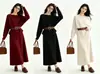Suéter de punto estilo holgado con mangas murciélago, suave y estiliza, conjunto de falda midi elegante de cintura alta con cinturón