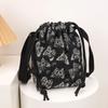 Bolsa Transversal Feminina de Grande Capacidade Bolsa de Pano com Cordão Bolsa de Ombro Balde da Moda Bolsa de Lona Jacquard Borboleta Estilo Chinês