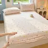 Lençol de baixo de algodão puro com estampa floral fresca peça única protetor de colchão escovado conjunto de três peças antiderrapante sem deslocamento roupa de cama