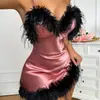 Bata de noche para mujer estilo europeo y americano, con original patchwork de pelo, talla grande, corta, y diseñada como un vestido casual o pijama para estar en casa, disponible para venta al por mayor