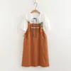 25039 Vestido Suspensório com Pingente de Cacto Fita Fresco e Doce Estilo Japonês + Conjunto de Duas Peças com Camisa de Manga Curta e Gravata