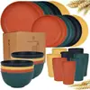 Juego de vajilla de 16 piezas de paja de trigo (tazones, tazas y platos), vajilla de plástico PP, vaso de agua, juego de regalo, venta al por mayor desde el fabricante