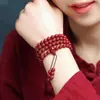 108 Pulseiras Multi-Círculos de Cinábrio para Homens e Mulheres, Pulseiras da Sorte do Mesmo Estilo, Pulseiras de Contas do Ano do Zodíaco, Contas Multi-Círculos