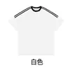 Camiseta básica lisa de manga curta da moda estilo americano, algodão penteado 200gsm, design de três listras, mangas raglan, corte solto, estilo casual