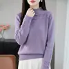 Malha de primavera e outono transfronteiriça, gola alta, design vazado, novo suéter de crochê de manga longa, camisa básica feminina versátil de caimento solto
