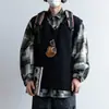 Chaleco Suéter de Color Sólido con Patrón de Piña Estilo Japonés para Hombre, Chaleco Básico de Punto, Holgado, Sin Mangas, Chaleco Versátil