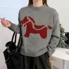 Suéter Jacquard Lindo con Patrón de Pony para Mujer, Estilo Europeo, Nuevo Modelo de Invierno, Top de Punto Rojo para Año Nuevo y Navidad