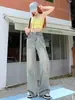 Jeans de mujer de pierna ancha de cintura alta con borde crudo desgastado estilo retro americano, para primavera y otoño, corte holgado, adelgazantes, versátiles, pantalones largos fluidos