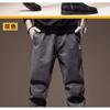 Pantalones casuales para hombre de primavera y otoño 2024, forrados de polar, cintura elástica regular, populares para jóvenes, color liso gris, multibolsillos, pantalones casuales