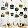 Fiesta de Año Nuevo Transfronteriza 2026 Feliz Año Nuevo Día de Año Nuevo Decoración Temática Negro y Dorado Adornos Colgantes Espirales de Año Nuevo