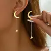 Pendientes de Moda Transfronterizos Europeos y Americanos con Diseño Simple Colgante Estrella Luna Pendientes Estrella Luna Elegantes Románticos para Mujer