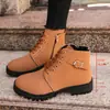 Nuevas botas cortas de tacón grueso para otoño e invierno, botas de mujer con cordones y punta redonda, botas cortas de tacón alto grueso de material gamuza
