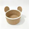 Direto do fabricante, cesta de armazenamento redonda de algodão trançado com orelhas de urso de desenho animado para organização de itens diversos de mesa