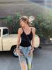 Verão Preto Malha Pequeno Camisola Colete com Almofada no Peito Mulheres Sem Costas Slim-Fit Curto Hot Girl Top Sem Mangas Na Moda