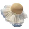 Sombrero de Paja con Lazo de Encaje Estilo Francés para Mujer, Protección UV para Playa en Verano, Ala Ancha, Sombrero Plegable
