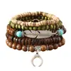 Pulseira Árvore da Paz Estilo Europeu e Americano Transfronteiriça Conjunto de Várias Peças Pulseira de Contas de Madeira Vintage Simples Masculina Empilhável Personalizada