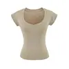 Camiseta de Manga Corta con Dobladillo Curvo Estilo Europeo y Americano Picante para Mujer, Diseño Puro y Sexy con Cuello en U, Acentúa la Forma del Busto, Top Elástico Ajustado