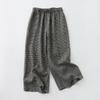 Pantalones de cuadros artísticos de tiro real en stock, pantalones de falda recta de lino teñido en hilo, pantalones casuales sueltos que combinan con todo, pantalones de mujer