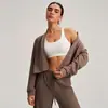 Conjunto Esportivo de Outono e Inverno com Gola Alta para Mulheres, Jaqueta Curta para Yoga, Top para Esportes ao Ar Livre, Conjunto Casual de Calças de Fitness Feminino
