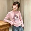 Camada Base Térmica Casual para Meninas Outono/Inverno Novo Estilo Infantil Top Felpudo Manga Longa Gola Redonda Camiseta Roupa Íntima