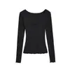 Camiseta Sexy Transparente de Manga Larga Otoño Nueva Elegante Versátil Ajustada Color Sólido Top Básico para Mujer