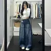 Jeans retro americanos lavados con dobladillo curvo para mujer, nuevo estilo de verano, pantalones holgados de pierna ancha de cintura alta adelgazantes hasta el suelo