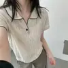 Camiseta tejida de manga corta para mujer, 26 nuevos estilos de verano, única, hermosa, diseño impresionante, nicho, exquisita, top de hombro regular