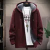 Outono e inverno de 2023 Novo casaco de malha com zíper para homem, cardigã com capuz, tamanho grande, forrado com fleece, espessado, comércio exterior